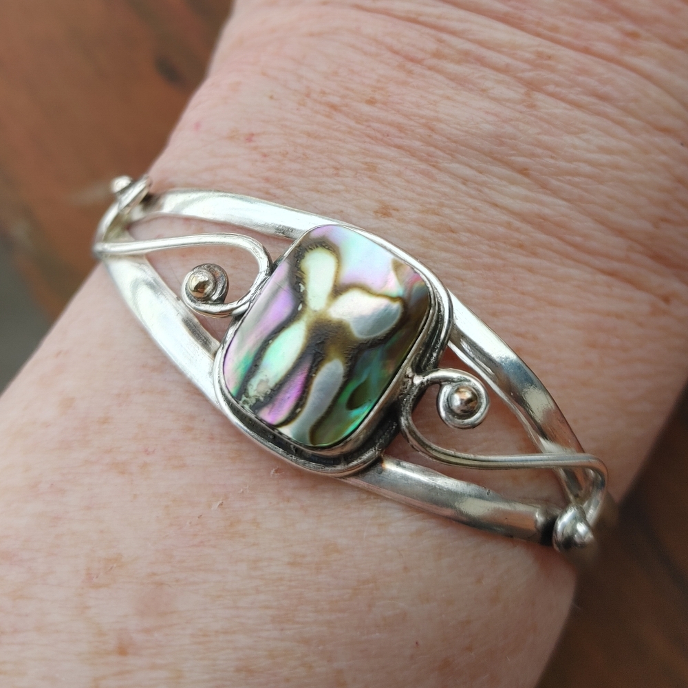 Abalone Shell In 925 Solid Sterling Silver Cuff B… - image 1